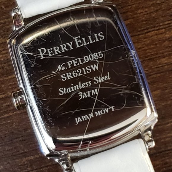 Perry Ellis White Leather Band Silver Rectangle Face Diamond Accent Wrist Watch main image 11